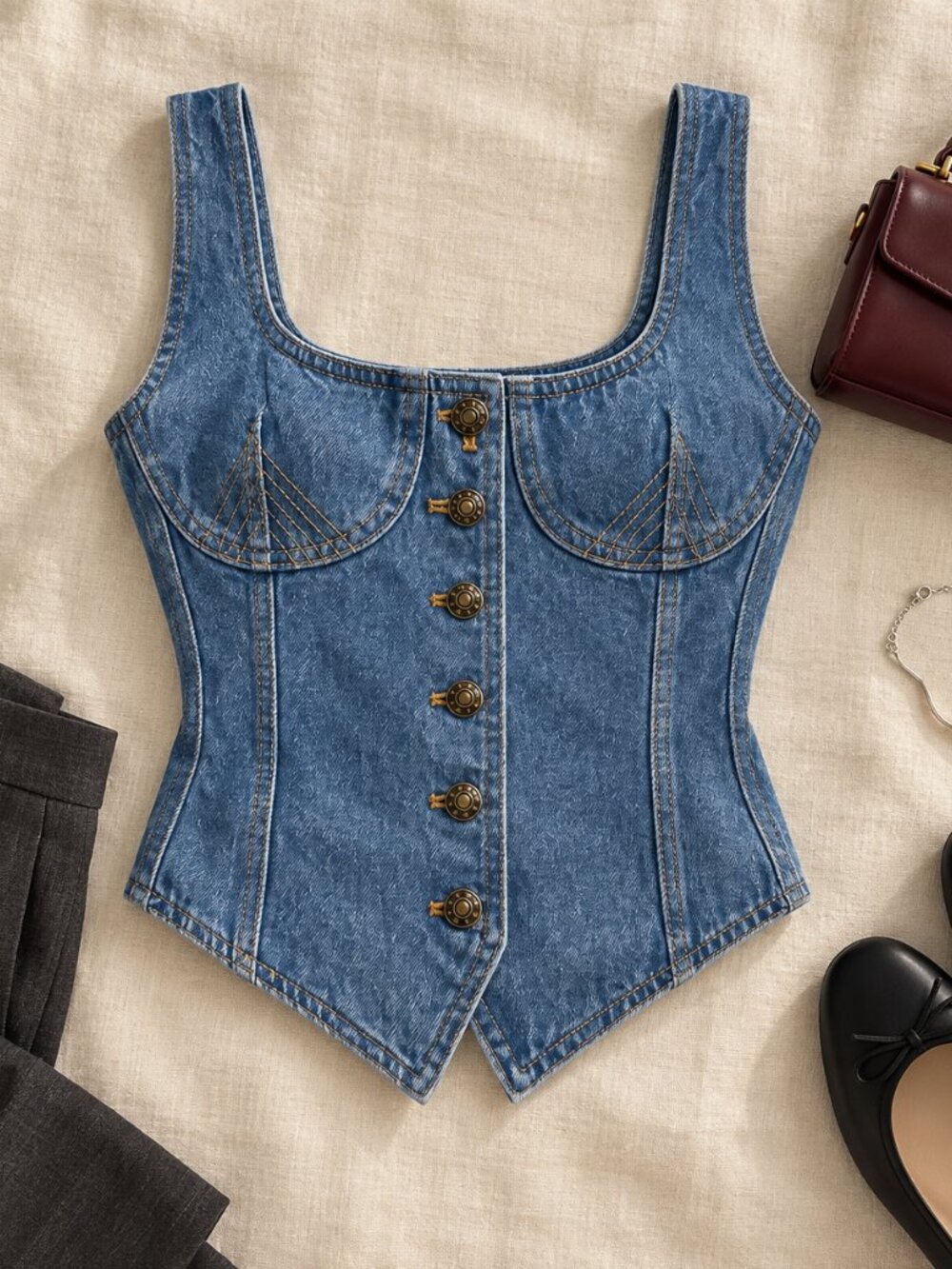 NEW Lioness After Hours Corset Top Denim Tank Blue